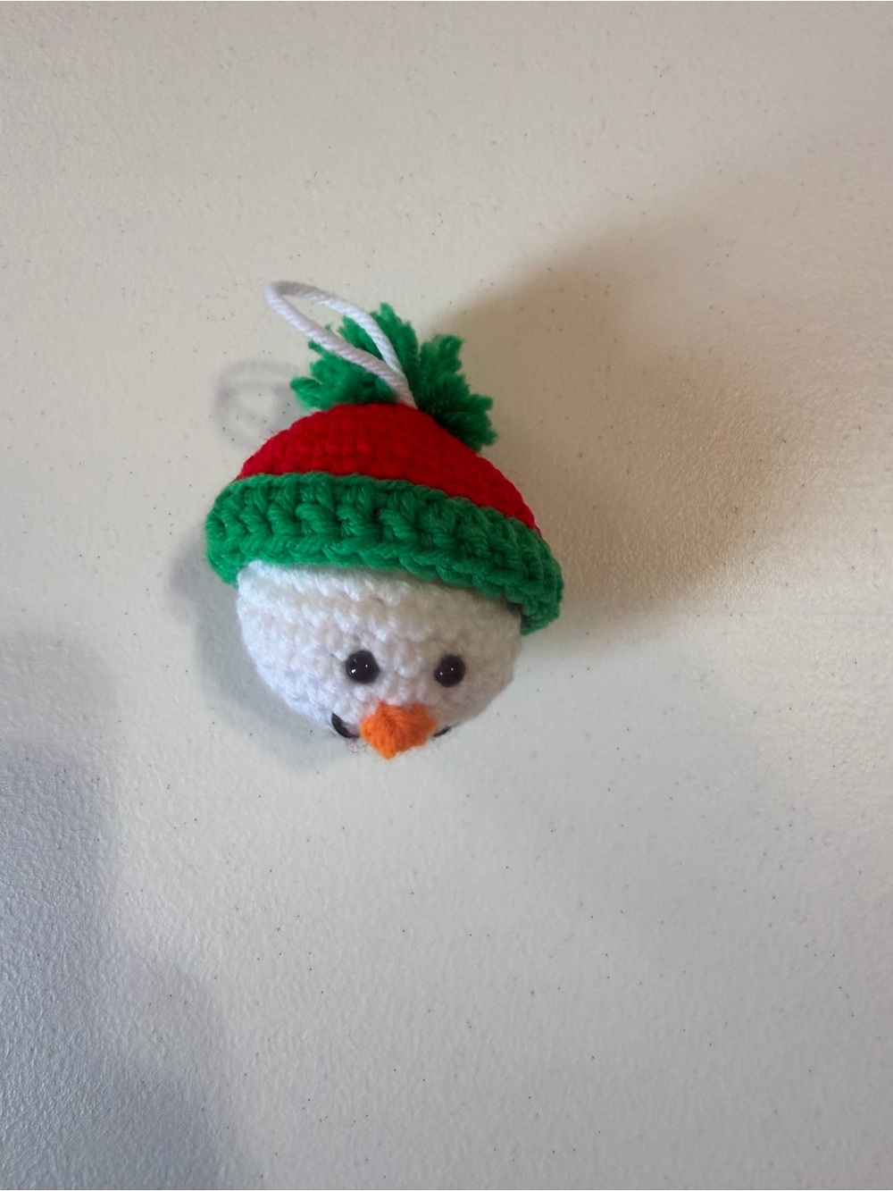 Crocheted Snowman Ornament with Red and Green Hat